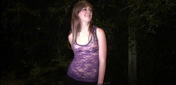  Cute teen girl Alexis Crystal going to join a public sex gang bang dogging orgy